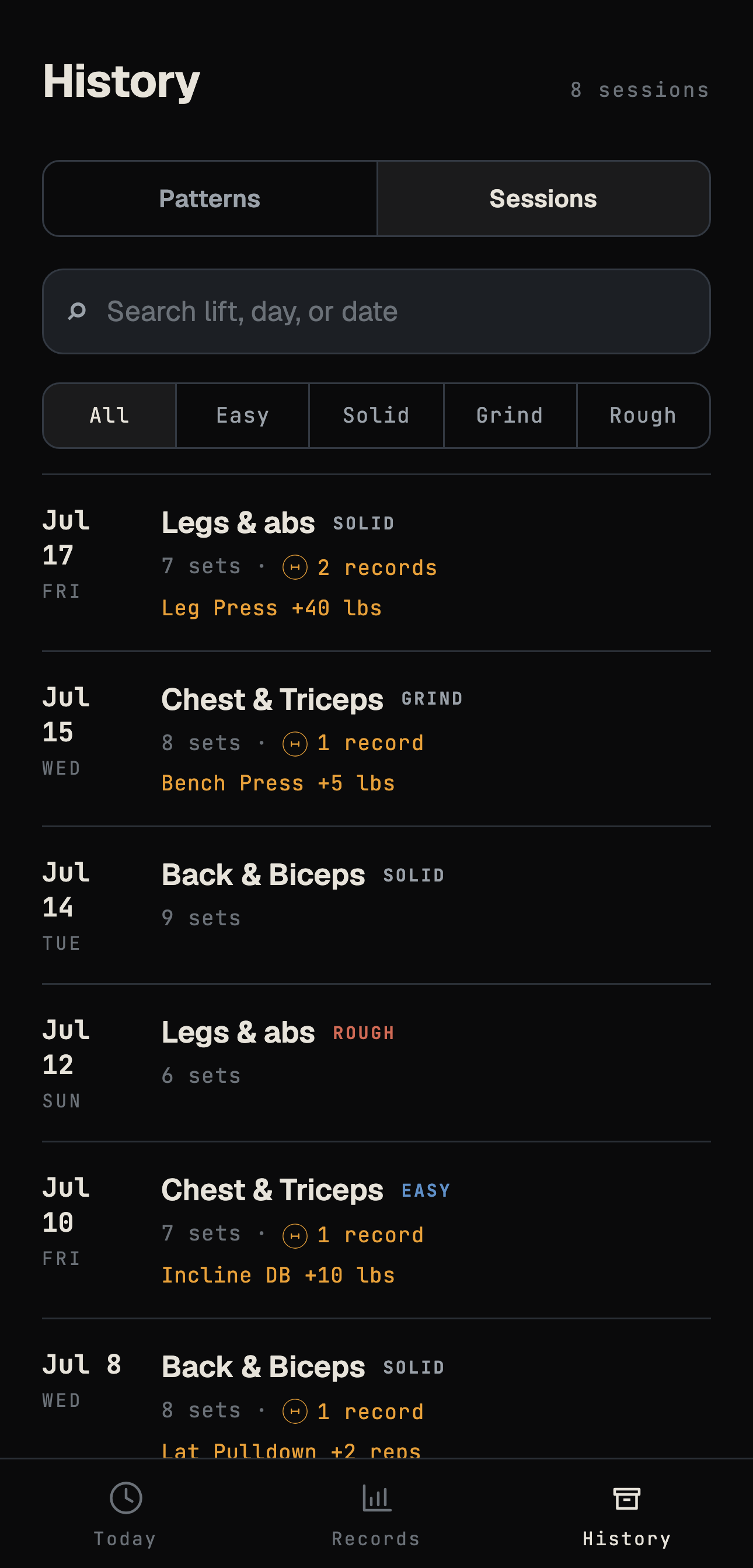 Proof history: every session filed and searchable