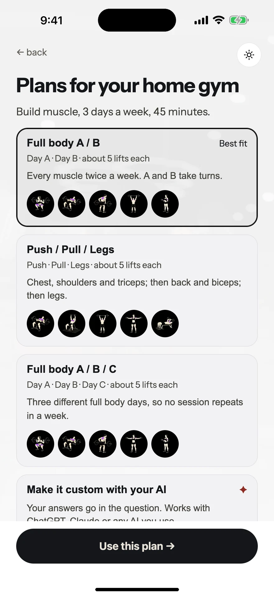 Plans for your home gym, best fit first
