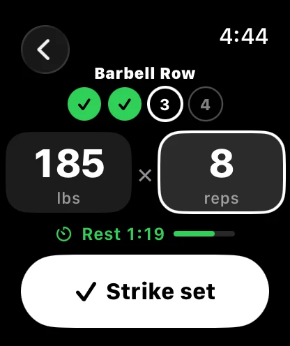 Apple Watch: resting, 1:19 left